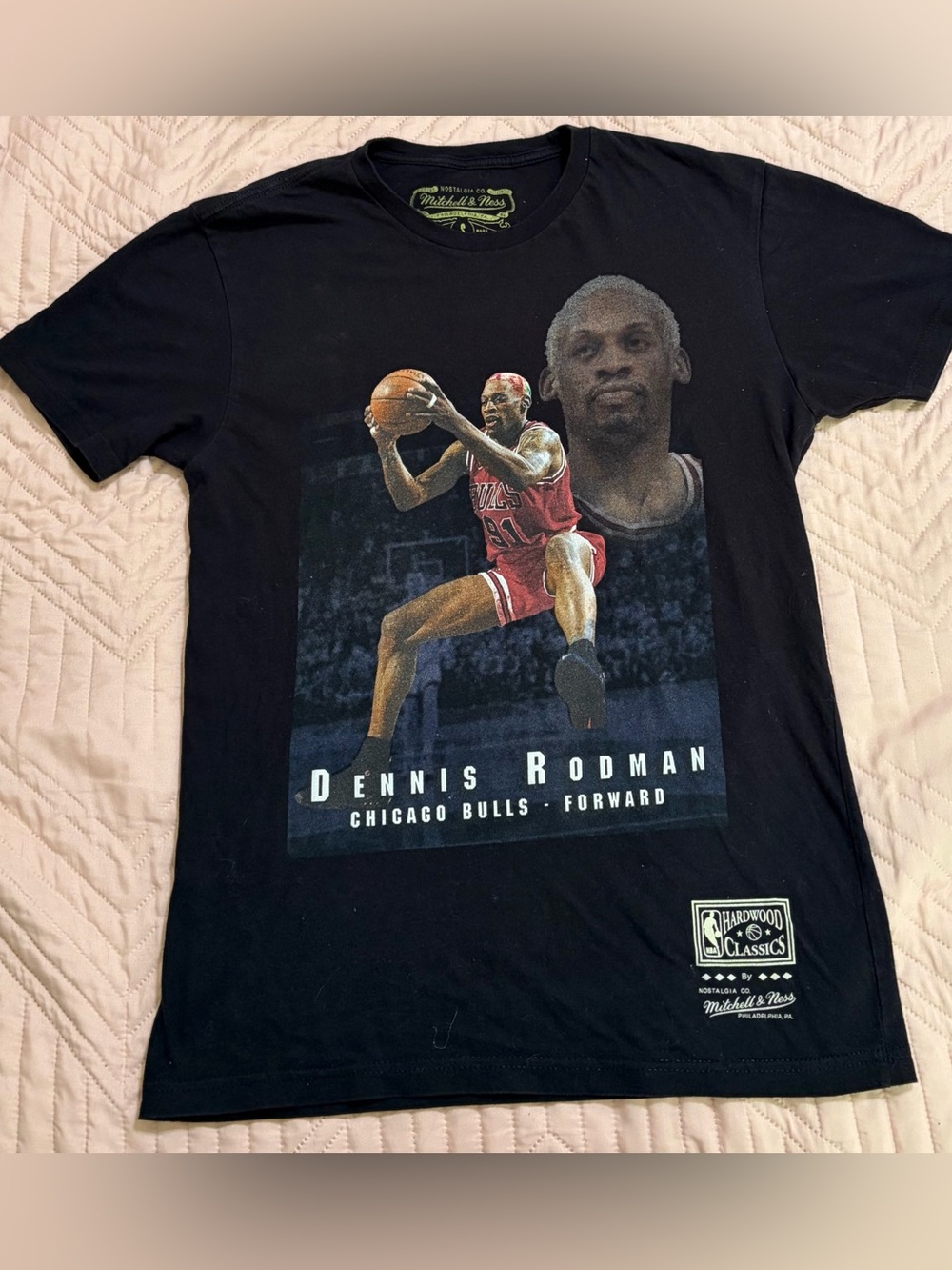 Mitchell & Ness Black Dennis Rodman Chicago Bulls Tee with Red Graphic